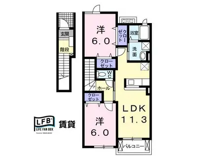 ソレイユ元町II A(2LDK/2階)の間取り写真