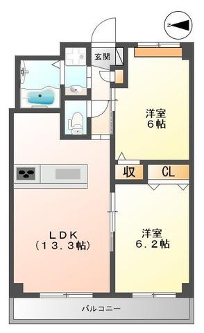 ルシエルブルー(2LDK/2階)の間取り写真