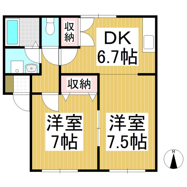 アーバンスクエア上田原(2DK/2階)の間取り写真