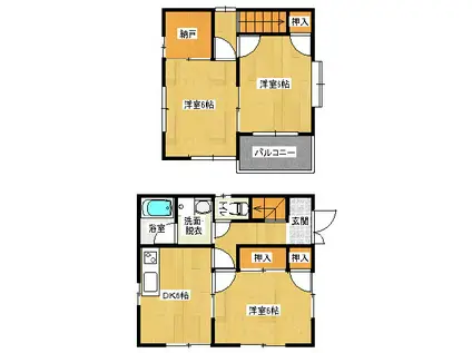 ＪＲ山陽本線 備後赤坂駅 徒歩22分 2階建 築30年(3SDK/1階)の間取り写真