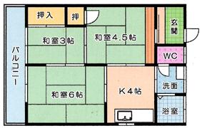 上村荘 B棟(3K/2階)の間取り写真