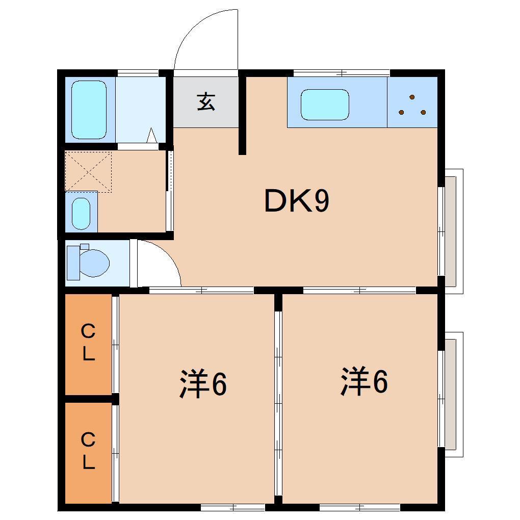 ヤマノコーポI(2DK/2階)の間取り写真