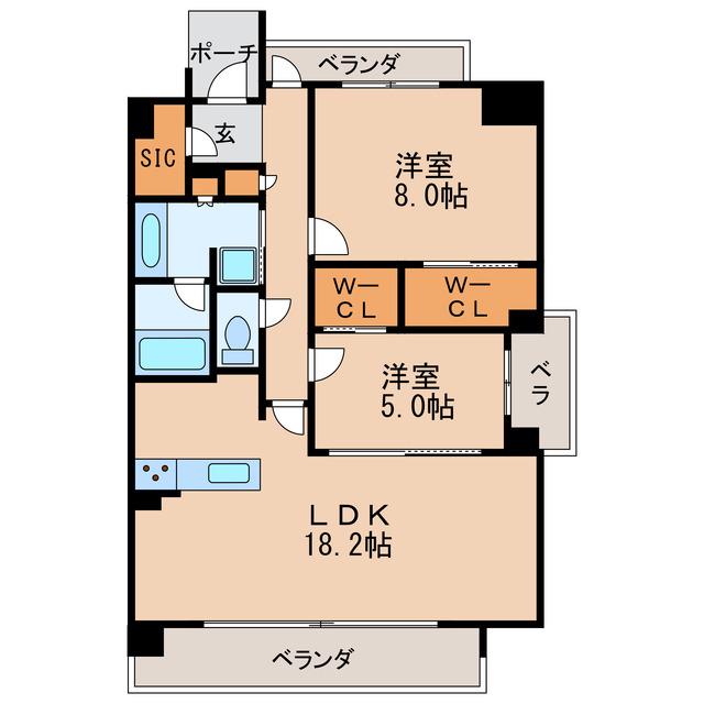 アンアージュ白壁(2LDK/2階)の間取り写真