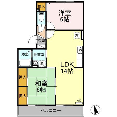 セゾン高取北弐番館(2LDK/2階)の間取り写真