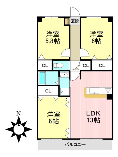 グランコート横川(3LDK/2階)の間取り写真