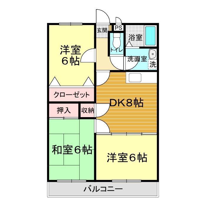 ウェルス西山(3DK/4階)の間取り写真
