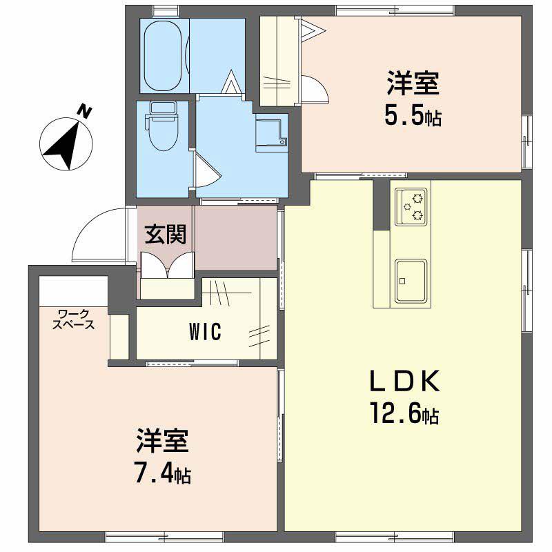 クレール山ノ代 A棟(2LDK/1階)の間取り写真