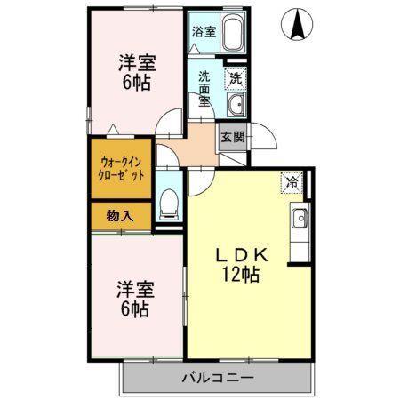 プリムヴェール(2LDK/2階)の間取り写真