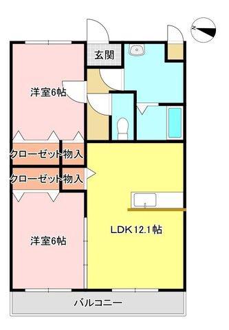 コーンハイツII(2LDK/1階)の間取り写真