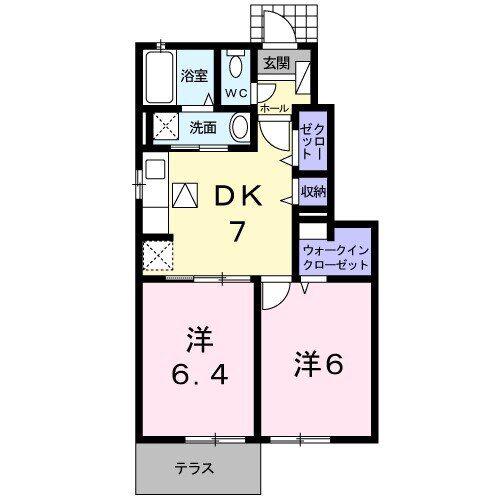 パインフォレスト モーニング(2DK/1階)の間取り写真