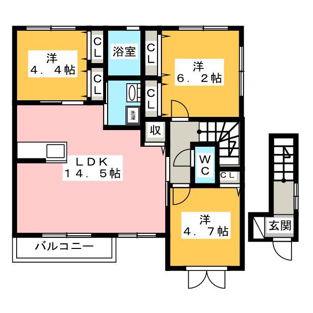 クロノス布橋II(3LDK/2階)の間取り写真