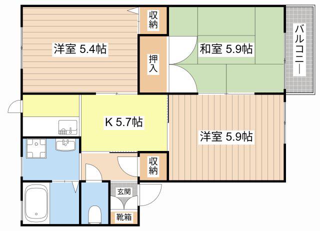 トリアス(3K/2階)の間取り写真