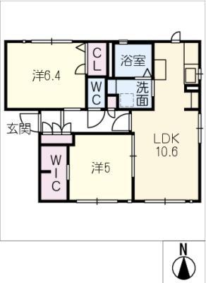 サニーヒル八前IIB棟(2LDK/1階)の間取り写真