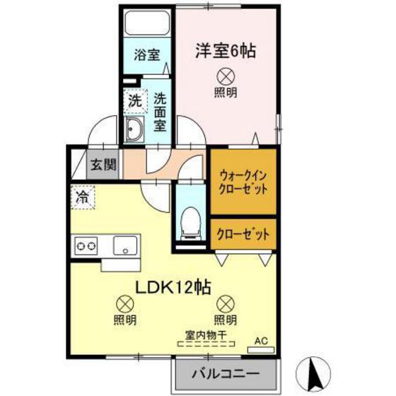 サンティーエB棟(1LDK/2階)の間取り写真