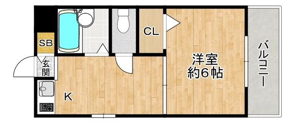 シューチン塚本(1DK/4階)の間取り写真
