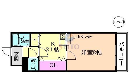 グランビア豊中(1K/1階)の間取り写真