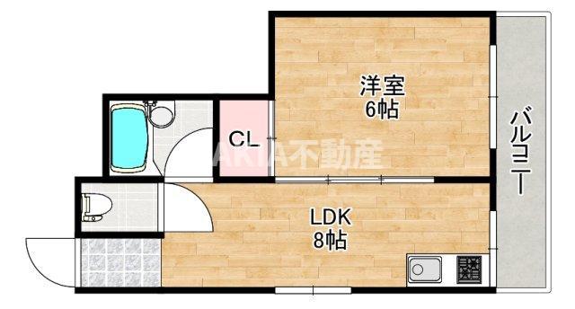 夕陽丘フォス・フォルス(1DK/2階)の間取り写真