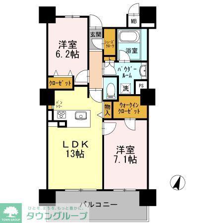 ロイヤルパークスERささしま サウス(2LDK/9階)の間取り写真