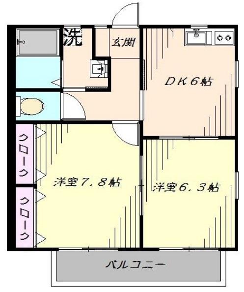 ツインライブ岸町Ⅰ(2DK/2階)の間取り写真