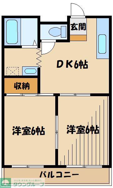 ハイツみなみもうり(2DK/1階)の間取り写真
