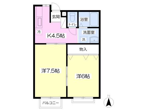 ＪＲ東北本線 盛岡駅 バス乗車時間：23分 最寄りバス停で下車 徒歩1分 2階建 築27年(2K/2階)の間取り写真