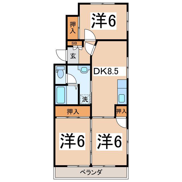 エクシブ春日居(3DK/2階)の間取り写真