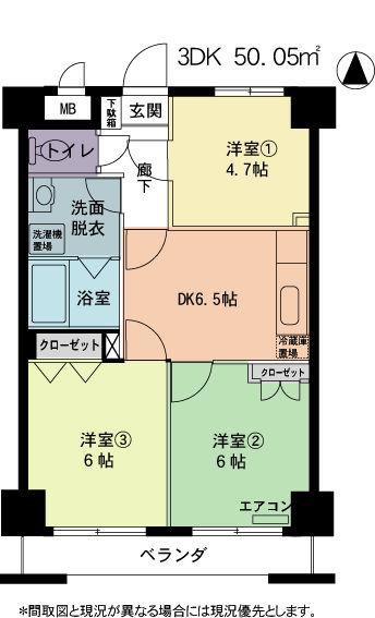 バンベール北川(3DK/5階)の間取り写真