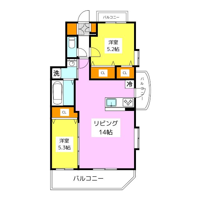 パームステージ(2LDK/3階)の間取り写真