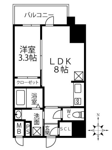 IーSTAGE住吉町(1LDK/4階)の間取り写真