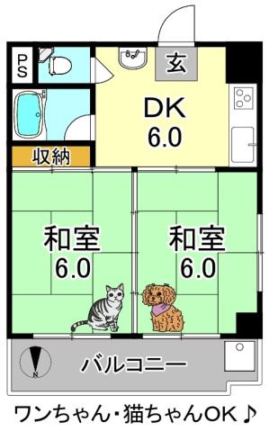 ウエストヒルズ平野(2DK/2階)の間取り写真