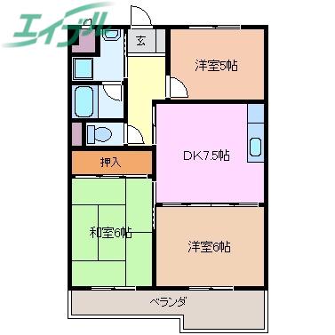 アクシア泊(3DK/3階)の間取り写真