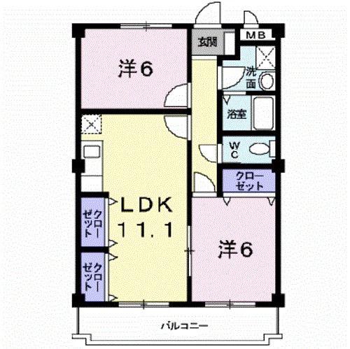 ドゥ・ウエルY(2LDK/3階)の間取り写真