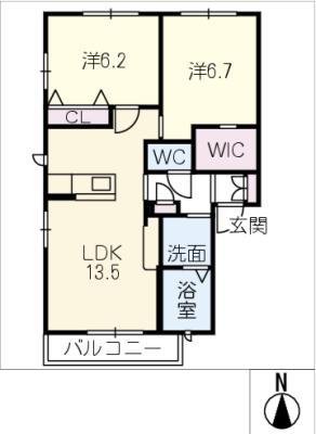 サウスコル B棟(2LDK/2階)の間取り写真