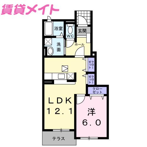 シャルマン・ヒル(1LDK/1階)の間取り写真