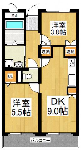 日神パレス東所沢(2DK/1階)の間取り写真