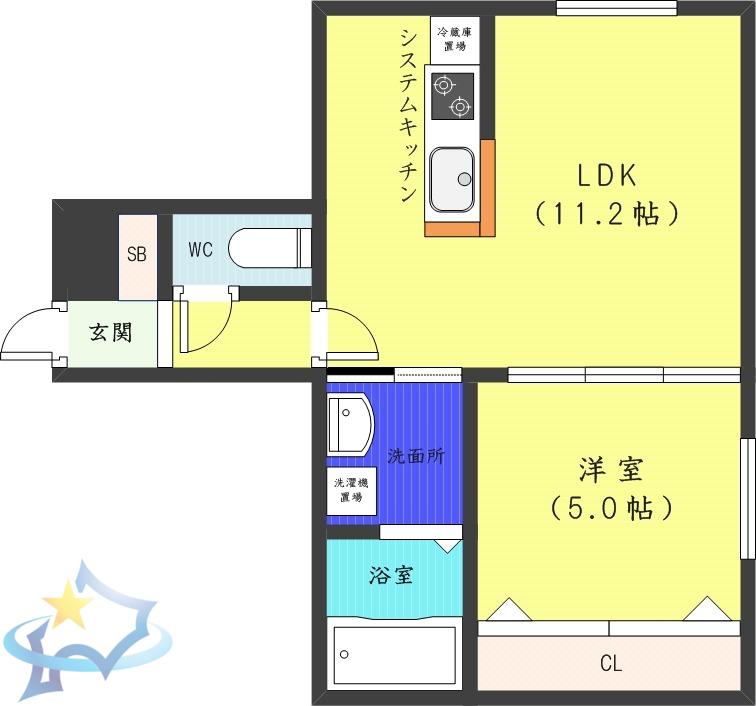 ドルチェヴィータ(1LDK/2階)の間取り写真