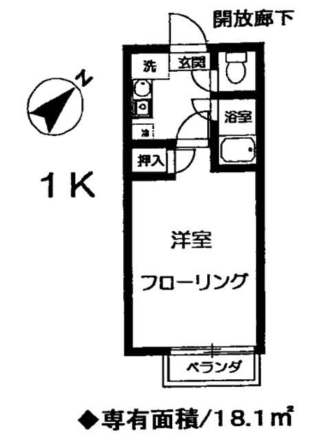 パーク・ハイツII(1K/2階)の間取り写真