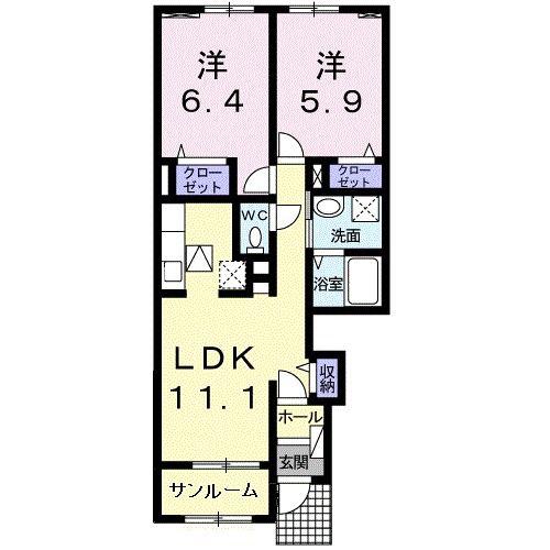 エスポワール・中城(2LDK/1階)の間取り写真