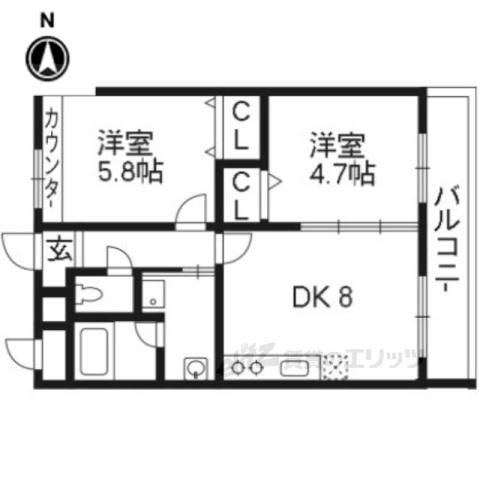 プラシド七瀬川(2LDK/4階)の間取り写真