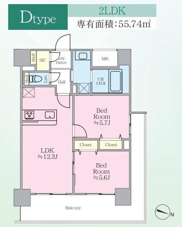 パピルス三ノ輪レジデンス(2LDK/11階)の間取り写真