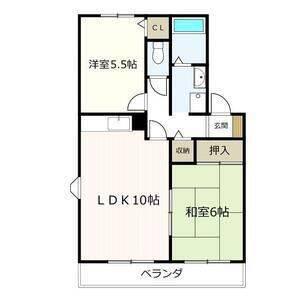 エルミタージュKUBOTA A(2LDK/1階)の間取り写真