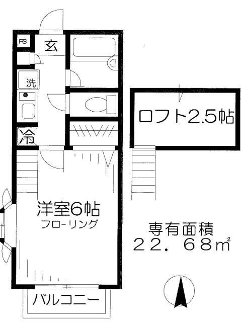 パークフロント谷中B棟(1K/2階)の間取り写真