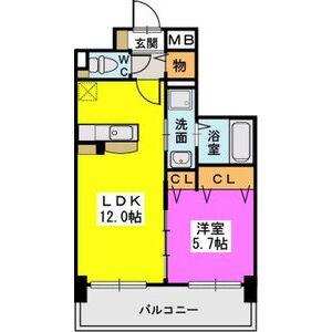 プレジデント正弥久留米駅前(1LDK/6階)の間取り写真