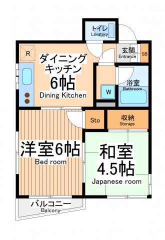 エスティハイム(2DK/2階)の間取り写真