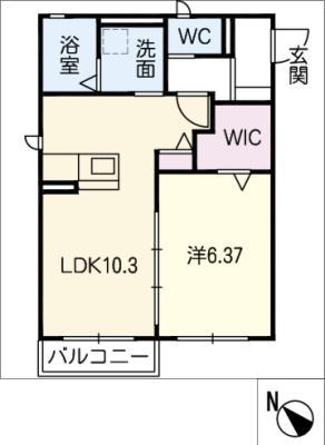 メルヴェーユT A棟(1LDK/2階)の間取り写真