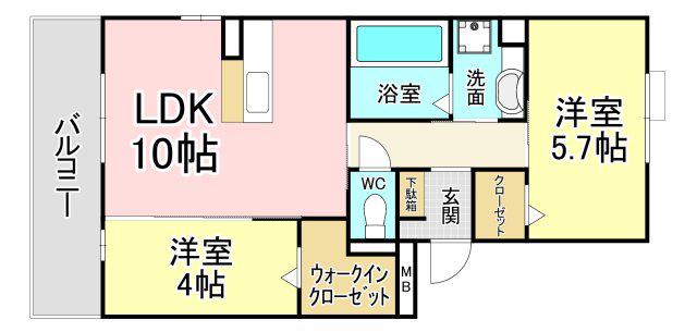 イース黒崎(2LDK/1階)の間取り写真