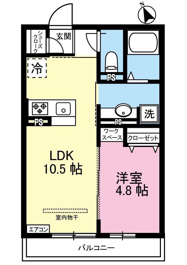 ル・ソレイユ/菅馬場(1LDK/2階)の間取り写真