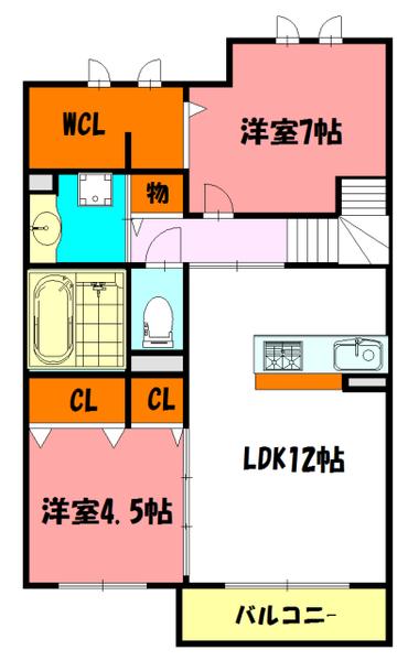 アンソレイエ ファミーユ(2LDK/2階)の間取り写真