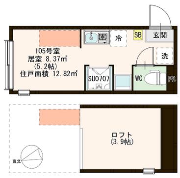 エスカリエ(ワンルーム/1階)の間取り写真