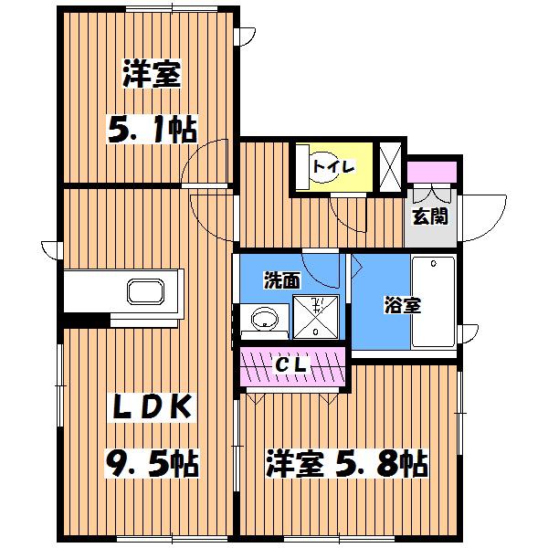 イマジンC棟(2LDK/1階)の間取り写真